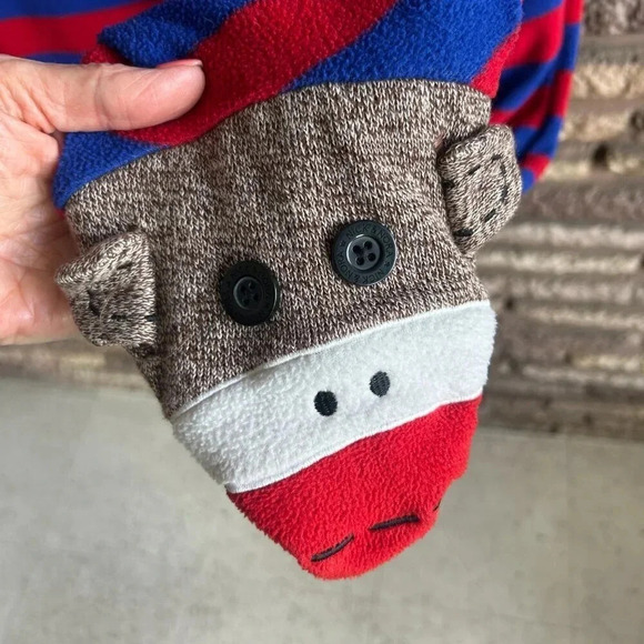 Nick and Nora Striped Sock Monkey Footed Footies 1 Piece Pajamas Size Medium - Picture 4 of 8